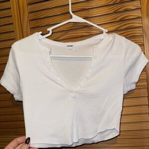 Garage White Cropped Button-Down Top